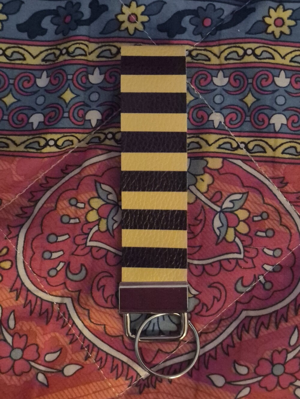 Striped Yellow and Black Wristlet Key Strap